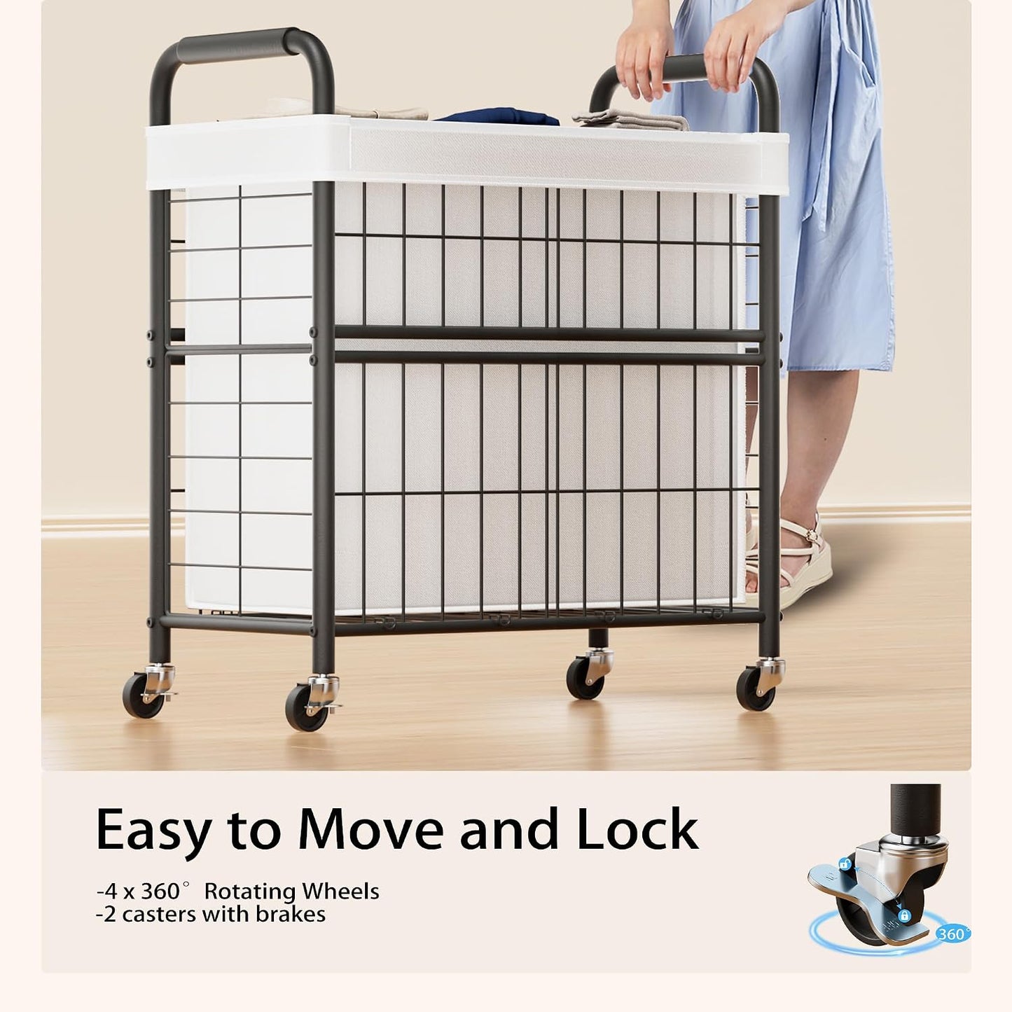 110L Rolling laundry Sorter Hamper Basket 2 Section with Wheels | Laundry Cart with Removable Bag, Clothes Organizer, Bedroom, Bathroom, Laundry Room, Dorm Use