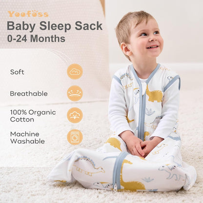 Yoofoss Baby Sleep Sack 0-6 Months Wearable Blanket for Babies 100% Organic Cotton 2-Way Zipper TOG 0.5 Toddler Sleeping Sack 3 Pack, Sleep Sacks
