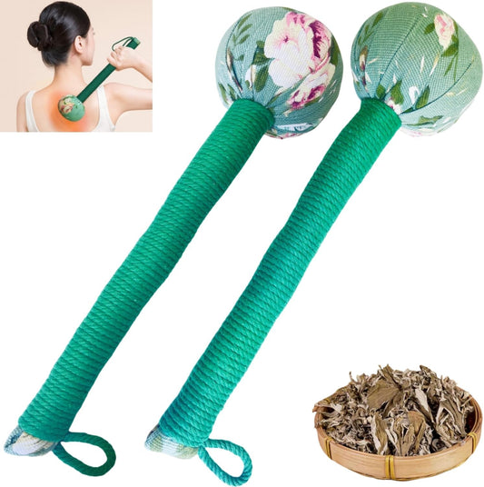 2PCS Long Size Lymphatic Drainage Herbal Massage Hammer,Manual Massage Hammer for Body, Back Massage Hammer Taichi,Wormwood Massage Hammer Sticks Muscle Relaxation 2PCS (Red/Green)