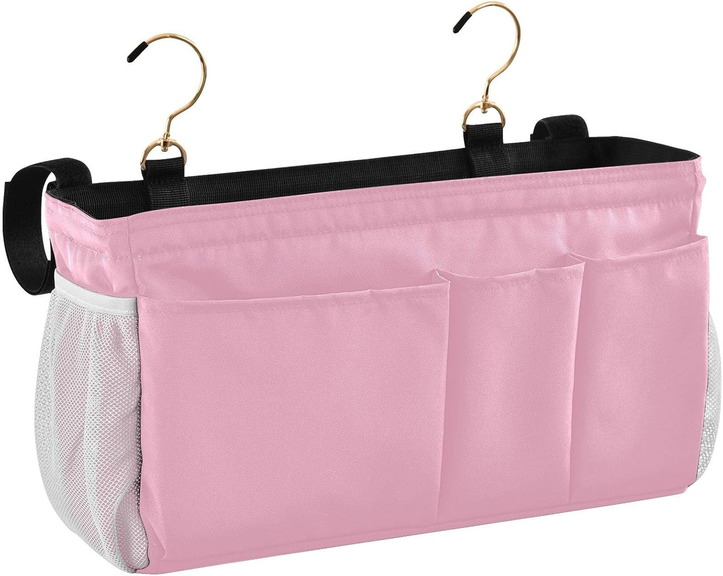Black Bedside Caddy Storage Bag Bedside Organizer for Bed Rails College Dorm Room Organizer Caddy Hanging Shelf 6 Pockets with Hooks for Drinks Magazine Phone Holder