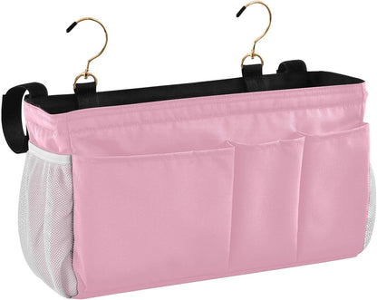 Black Bedside Caddy Storage Bag Bedside Organizer for Bed Rails College Dorm Room Organizer Caddy Hanging Shelf 6 Pockets with Hooks for Drinks Magazine Phone Holder