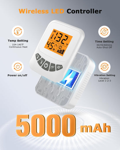 Cordless Leg Massager for Circulation and Pain Relief - 5000mAh Portable Heating Pad for Leg and Calf with 3-Level Vibration Massage, 104-140℉ Adjustable Temperature & 30/45/60 Min Timer