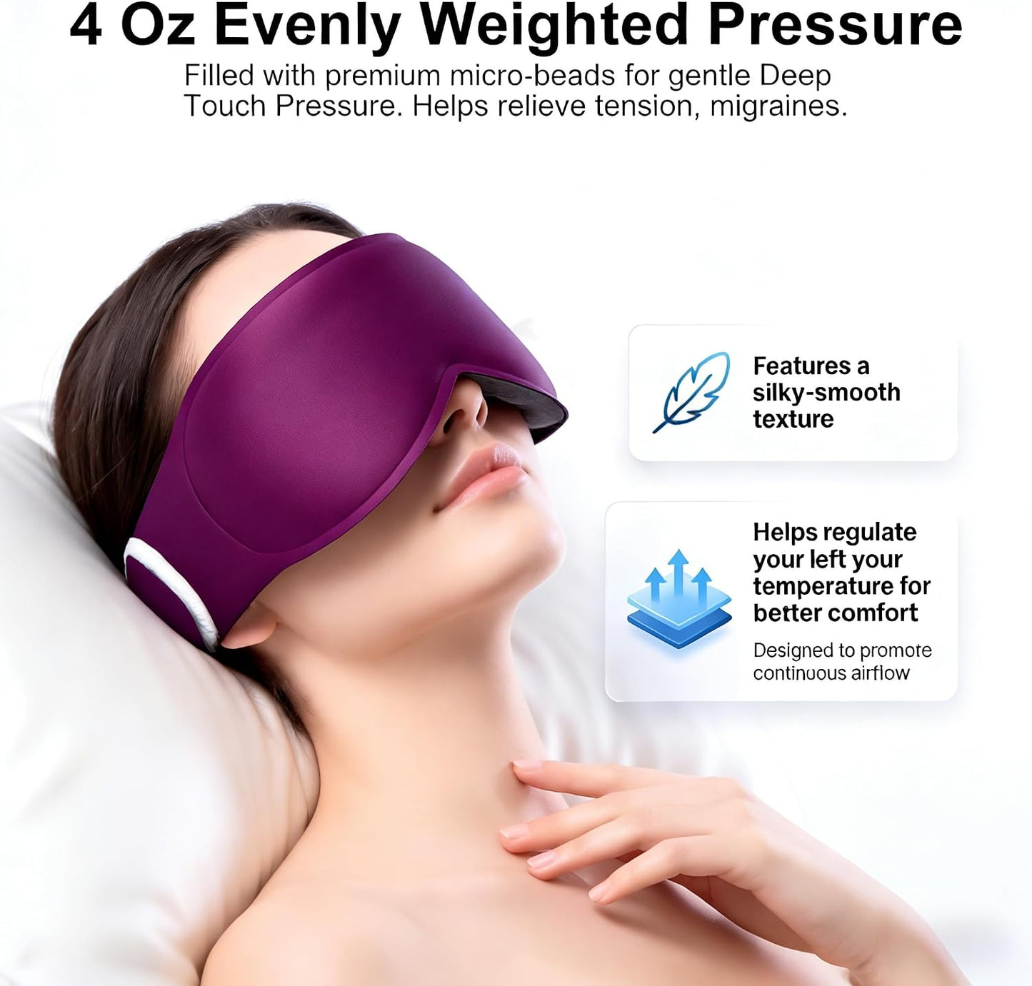 100% Blackout Weighted Sleep Mask: 3D Contoured Eye Mask with Full Coverage for Lash Extension - Soft Memory Foam,Adjustable Size - Eye Cover for Airplane Travel Essential,Meditation Blindfold