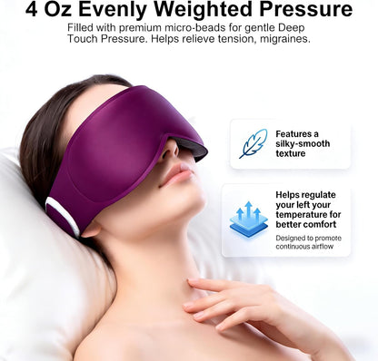 100% Blackout Weighted Sleep Mask: 3D Contoured Eye Mask with Full Coverage for Lash Extension - Soft Memory Foam,Adjustable Size - Eye Cover for Airplane Travel Essential,Meditation Blindfold