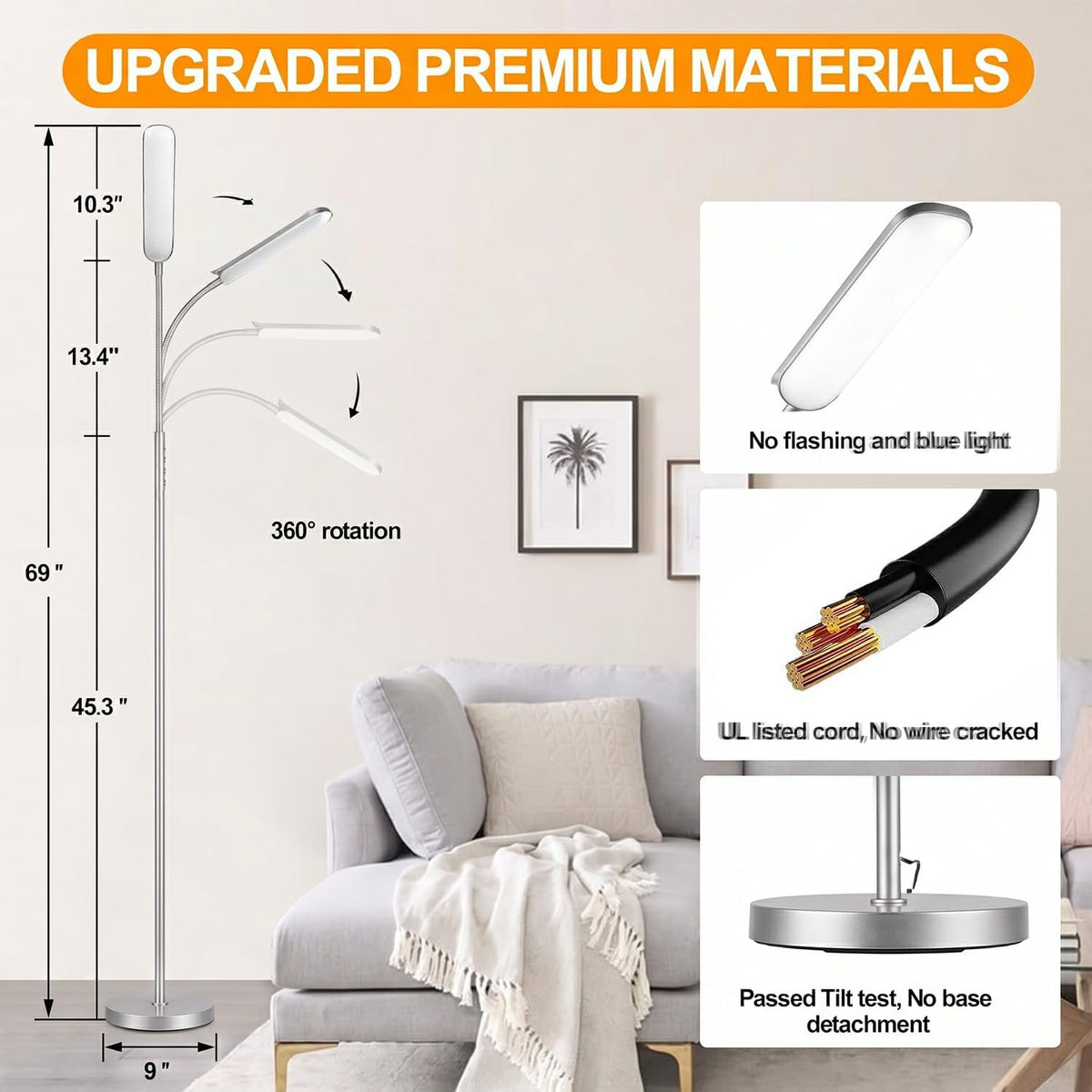 marctronic Floor Lamp, 18W 1800LM Super Bright LED Floor Lamp with Remote & Works with Smart Plug, Dimmable Timing Eye Caring Reading Lamps Floor Standing for Living Room Bedroom Office