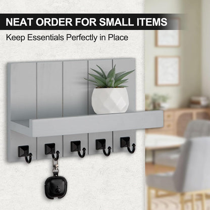 Key Holder for Wall, Decorative Key Holder with Shelf | Key and Mail Holder Wall Mount, Farmhouse Decor with 5 Key Hooks for Keys, Coats, ect.