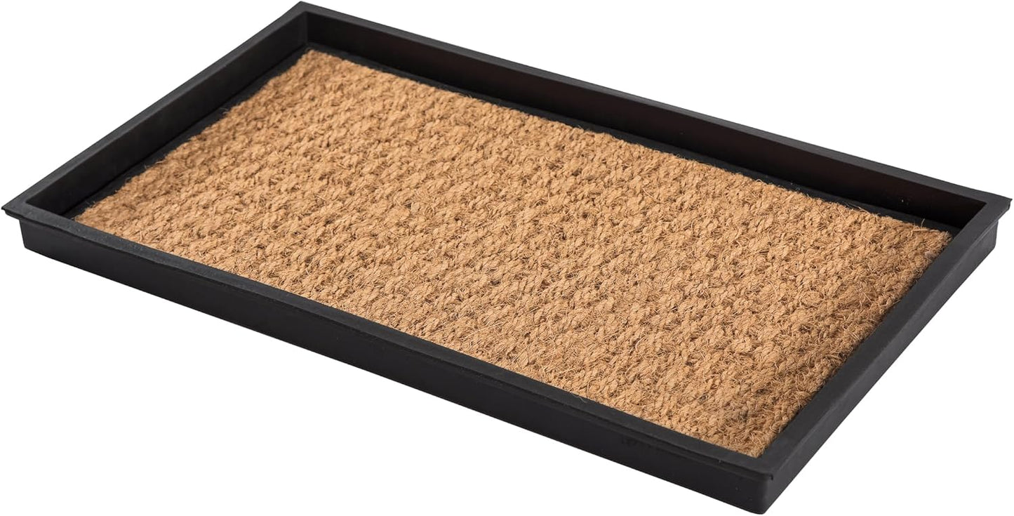 Anji Mountain Heavy Duty Waterproof Rubber Shoe Storage Mat Organizer/Boot Storage Tray Multi Use For Entryway with Coir, Tan Insert, Fits 2 Pair (24.5" Wide)