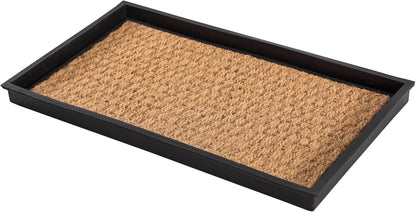 Anji Mountain Heavy Duty Waterproof Rubber Shoe Storage Mat Organizer/Boot Storage Tray Multi Use For Entryway with Coir, Tan Insert, Fits 2 Pair (24.5" Wide)