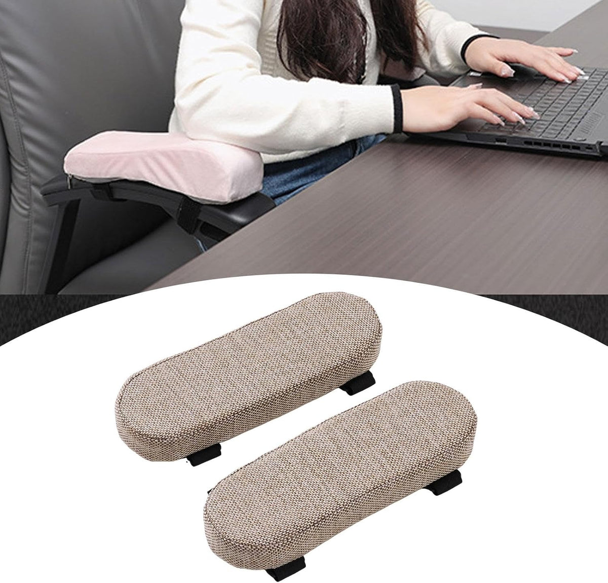 Office Chair Armrest Pad Elbow Cushion Thick Removable Cover Desk Chair Armrest Cushion Arm Padding for Recliners Sofa Home, Beige