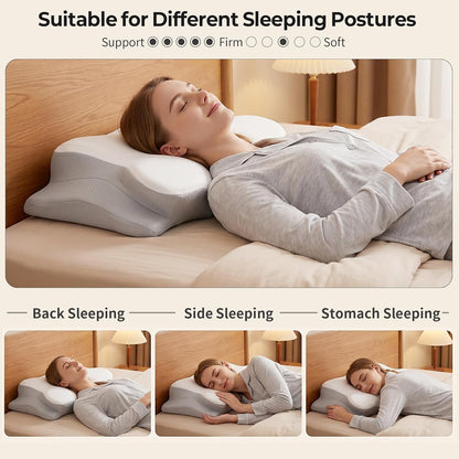 Ylekto Cervical Neck Pillow for Pain Relief - Contour Memory Foam Pillows | Ergonomic Pillow for Sleeping, Side Sleeper Pillow for Neck Support, Bed Pillow for Side Back Stomach Sleepers (Blue & Grey)