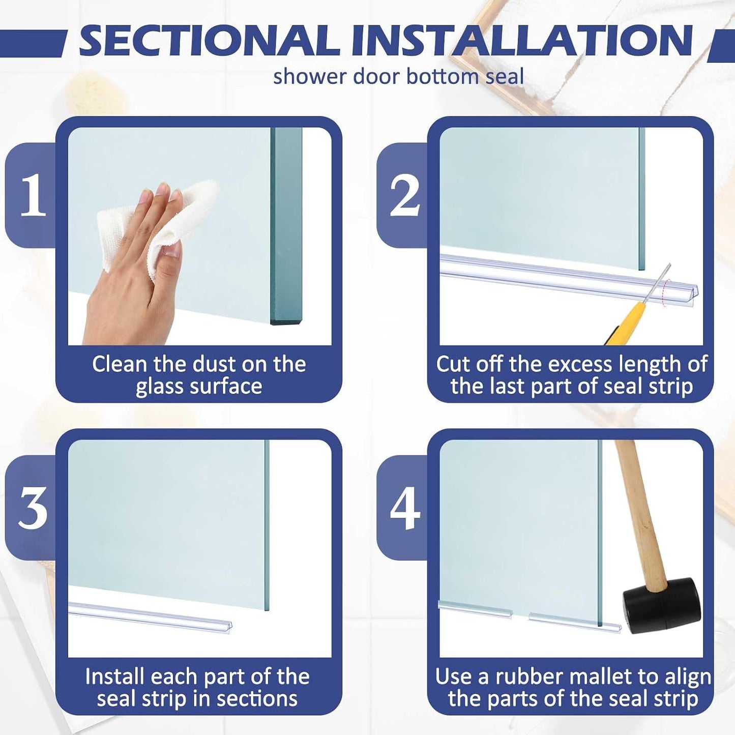 Frienda 2 Pcs Shower Door Bottom Seal 3/8" x 36'' Clear PVC Glass Door Sweep Shower Frameless Seal Strip for Replacement Stopping Leaks and Creating Water Barrier