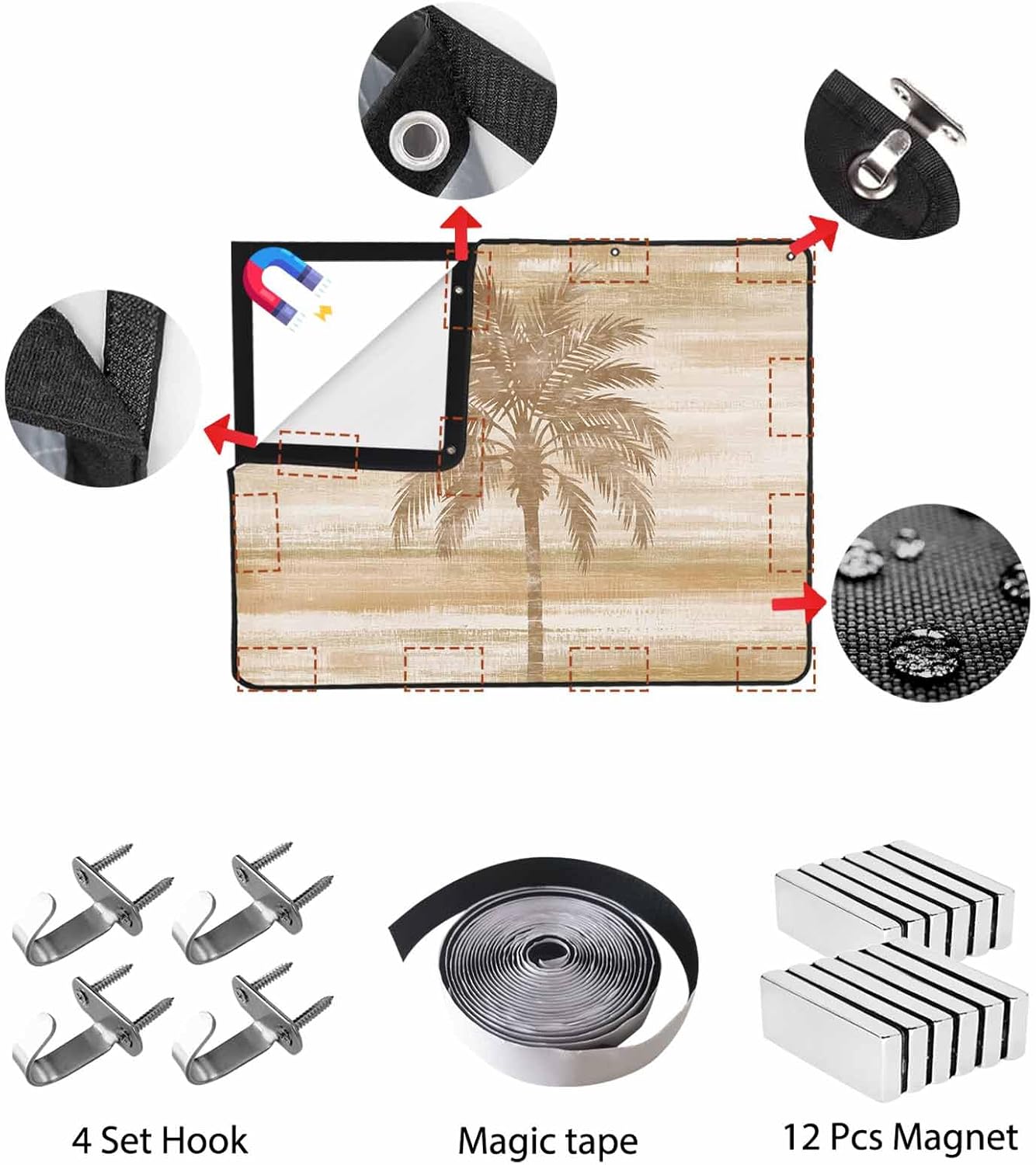 Magnetic Fireplace Cover Beige Summer Palm Tree Fireplace Screen Decorative Tropical Leaves Plant Insulation Fireplace Blocker Save Energy Fireplace Draft Stopper Covers for Living Room 45x34 Inch