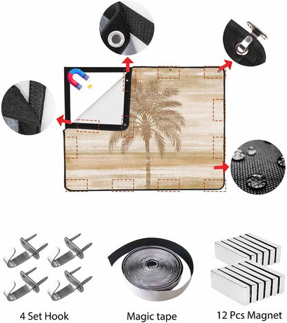 Magnetic Fireplace Cover Beige Summer Palm Tree Fireplace Screen Decorative Tropical Leaves Plant Insulation Fireplace Blocker Save Energy Fireplace Draft Stopper Covers for Living Room 45x34 Inch