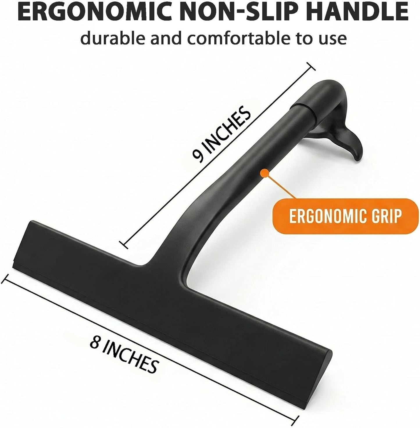 Shower Squeegee for Glass Doors, Hang Anywhere Silicone Shower Squeegee with Hook Design for Easy Hanging and Cleaning (Black)