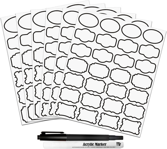 Kitchen Pantry Food Containers Clear Labels with Black Border, 138 Waterproof Removable Write-on Sticker Labels Tags to Organize Spice Jars Condiment Flour Sugar Canisters Storage Bins, Free 2 Markers