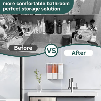 Shampoo and Conditioner Dispenser 3 Chamber No Drill Shampoo Dispenser for Shower Wall Mounted Shower Soap Dispenser 3 * 500ml Refillable Shower Dispenser for Bathroom Hotel(Black 3 Chamber)