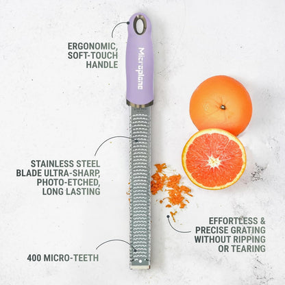 Premium Classic Series Zester - Lipstick Pink | Lemon Zester tool, Hard Cheese & Vegetable Grater | For Citrus, Parmesan Cheese, Garlic, Ginger, Nutmeg | Fine Stainless Steel Blade, Made in USA