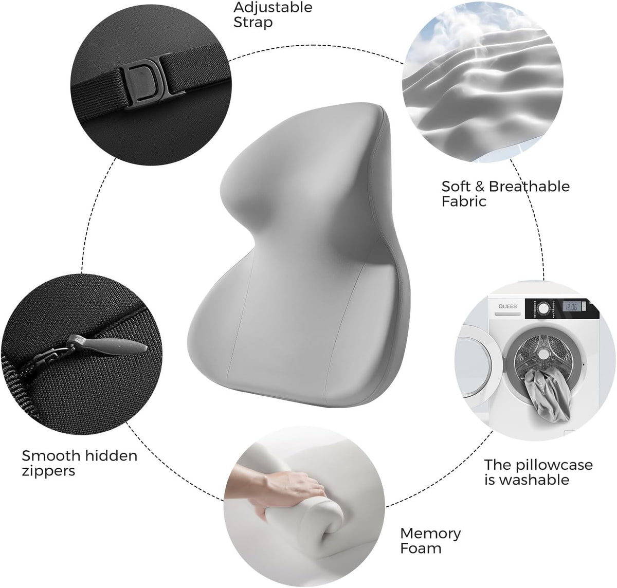 BEBAS Car Headrest Pillow, Ergonomic Neck Pillow with Memory Foam, Black