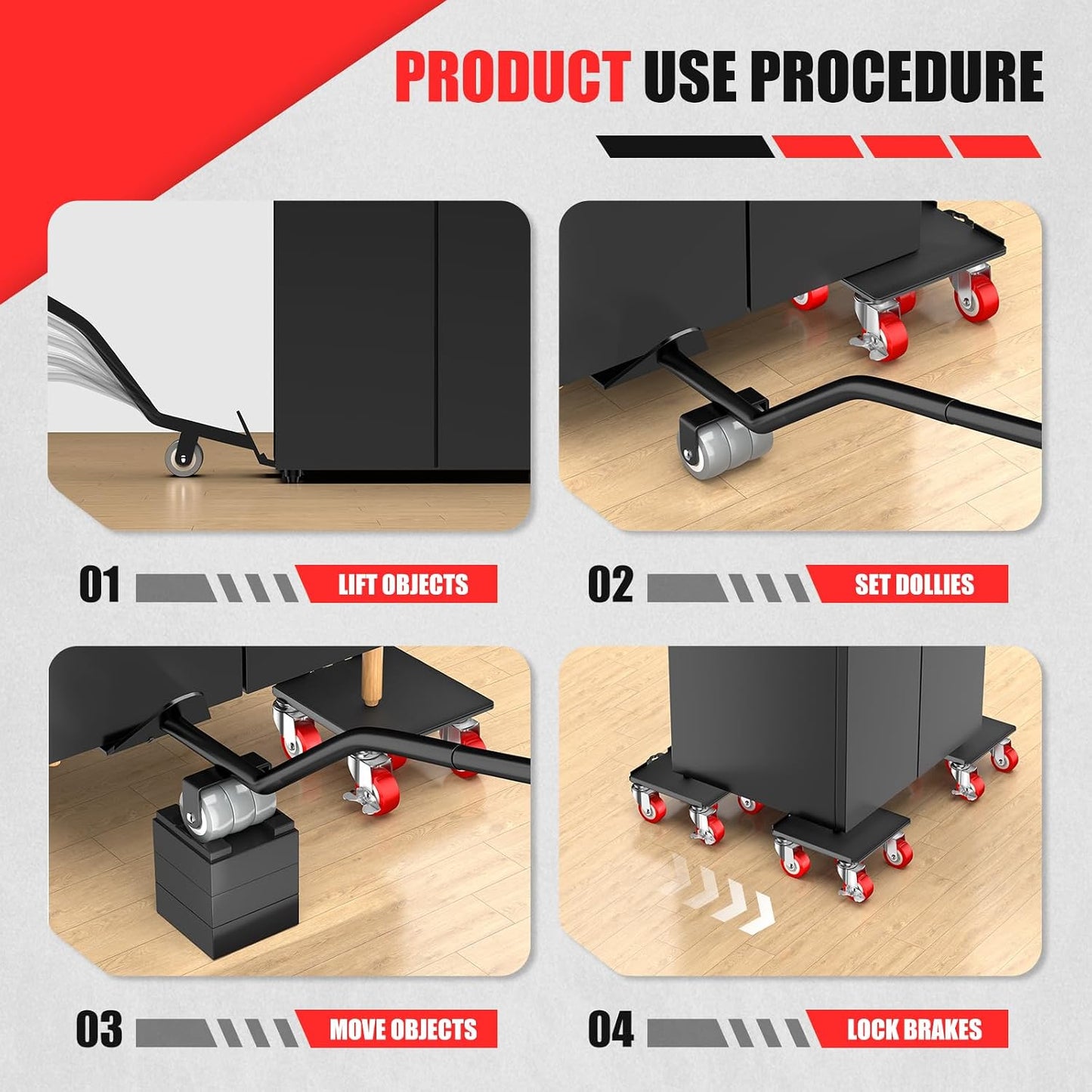 Kavlium Heavy Duty Furniture Dolly,5-Wheel Furniture Movers,5.3 Inch | Carbon Steel Dolly with Lifter Tool and 360° Casters for Moving Sofas,Refrigerators,Cabinets and Other Heavy Furniture.