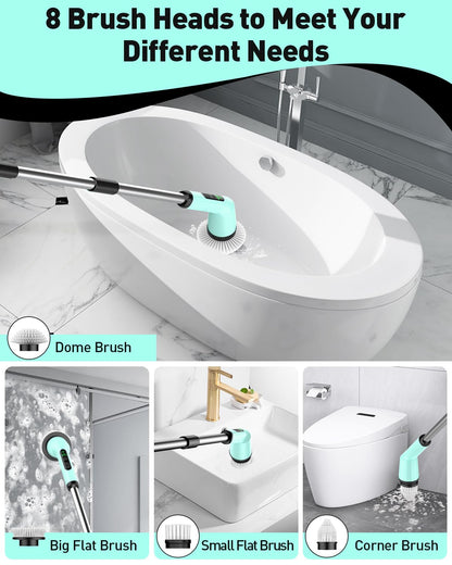 Electric Spin Scrubber for Bathroom, Shower Scrubber with Long Handle | Shower Cleaner Brushes, IPX7 Waterproof & 2 Speed, 3 Brush Heads, 90min Runtime, Bathroom Cleaning Supplies for Toilet Tub