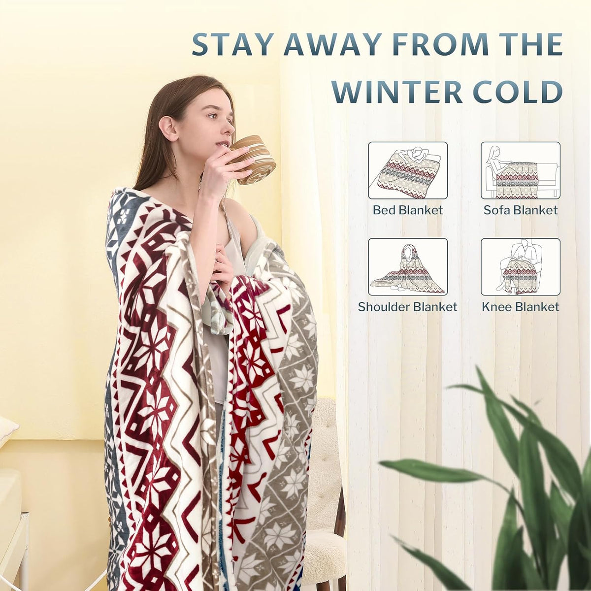 Reaks Heated Throw Blanket, 5 Heat Levels, 3 Hours Auto-Off, 50"x60", White
