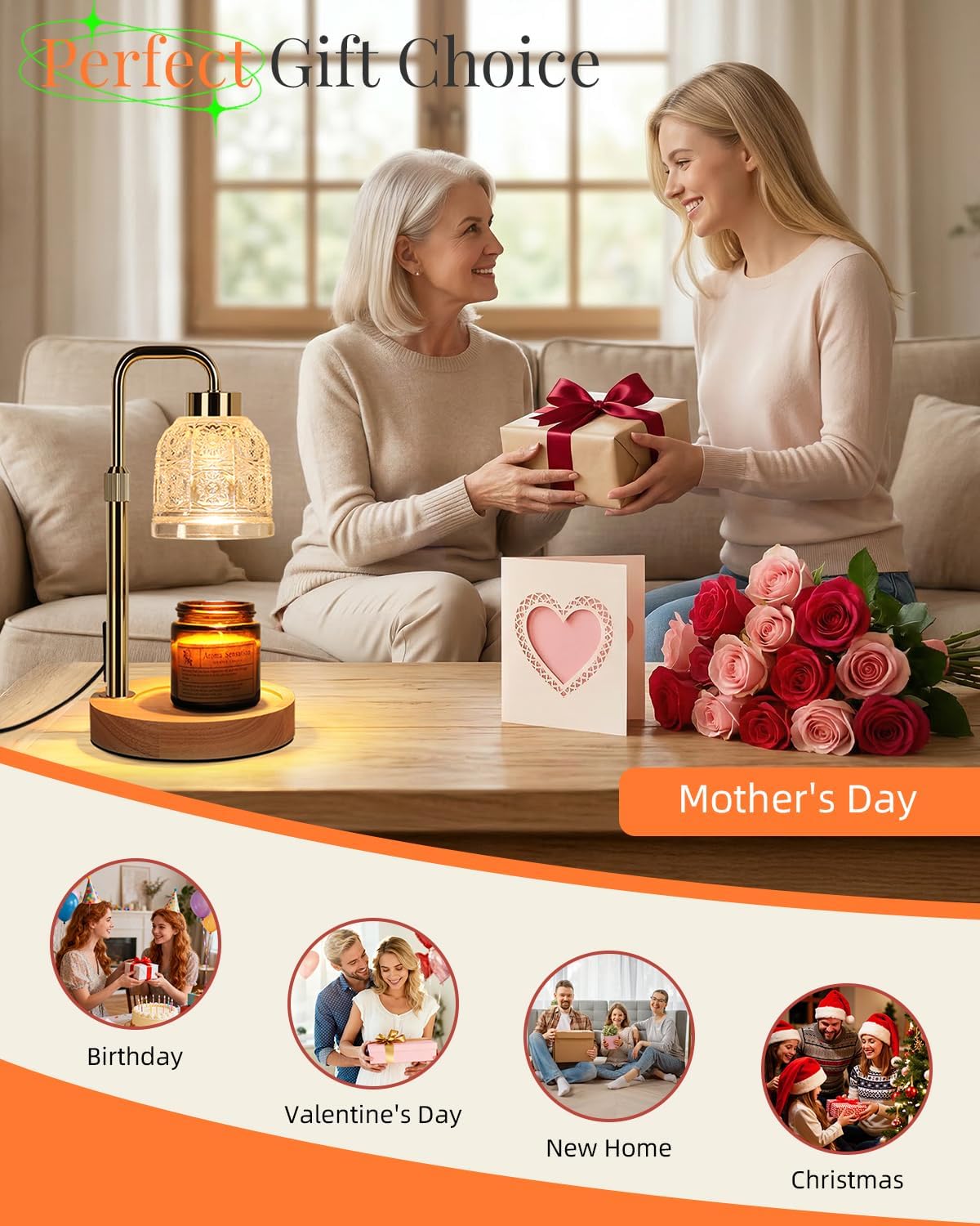 AIFEI Candle Warmer Lamp with Timer, Birthday Gifts for Women Mom, Black | FlameSafety Candle Lamp - Dimmable Adjustable Height with 2 Bulbs, House Warming Gifts New Home, Fits Most Jar Candle