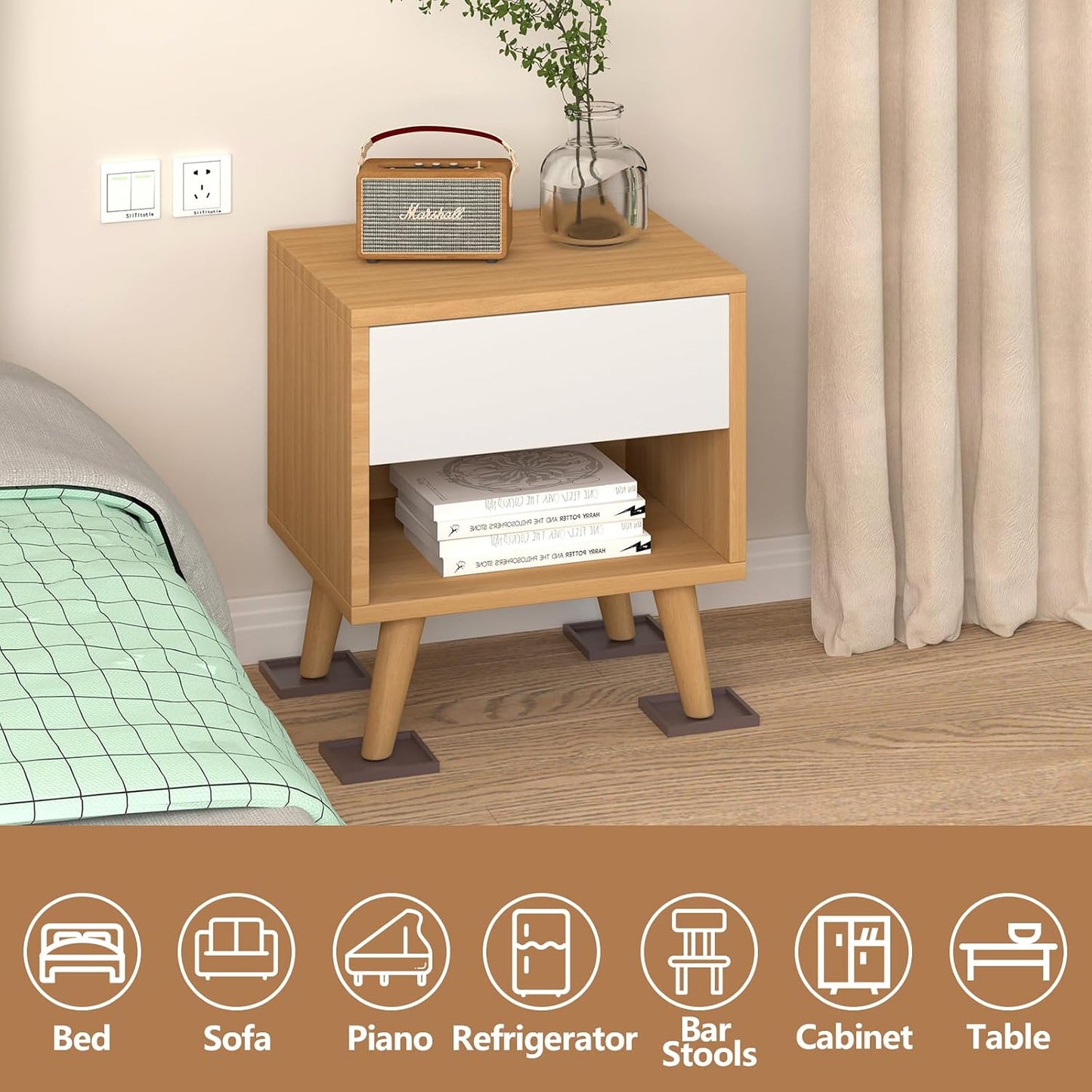 12Pcs 2.5in Furniture Coasters Non-Slip Bed Leg Pads Round Rubber Anti Sliding Caster Cups for Hardwood Floors Brown