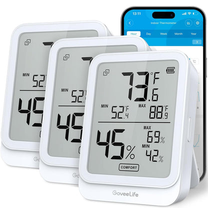 GoveeLife Bluetooth Hygrometer Thermometer H5104, LCD Digital White 2-Pack | Indoor temperature monitor with APP alert & 2-yr data storage export, humidity meter for greenhouse/wine cellar/bedroom