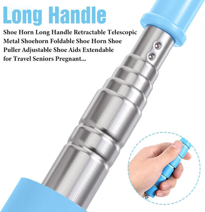 2 Pack Shoe Horn Long Handle, Metal Telescopic Foldable Shoehorn | Retractable Extended Boot Horn for Cowboy Boots, Travel Shoe Helper for Seniors/Pregnant Women