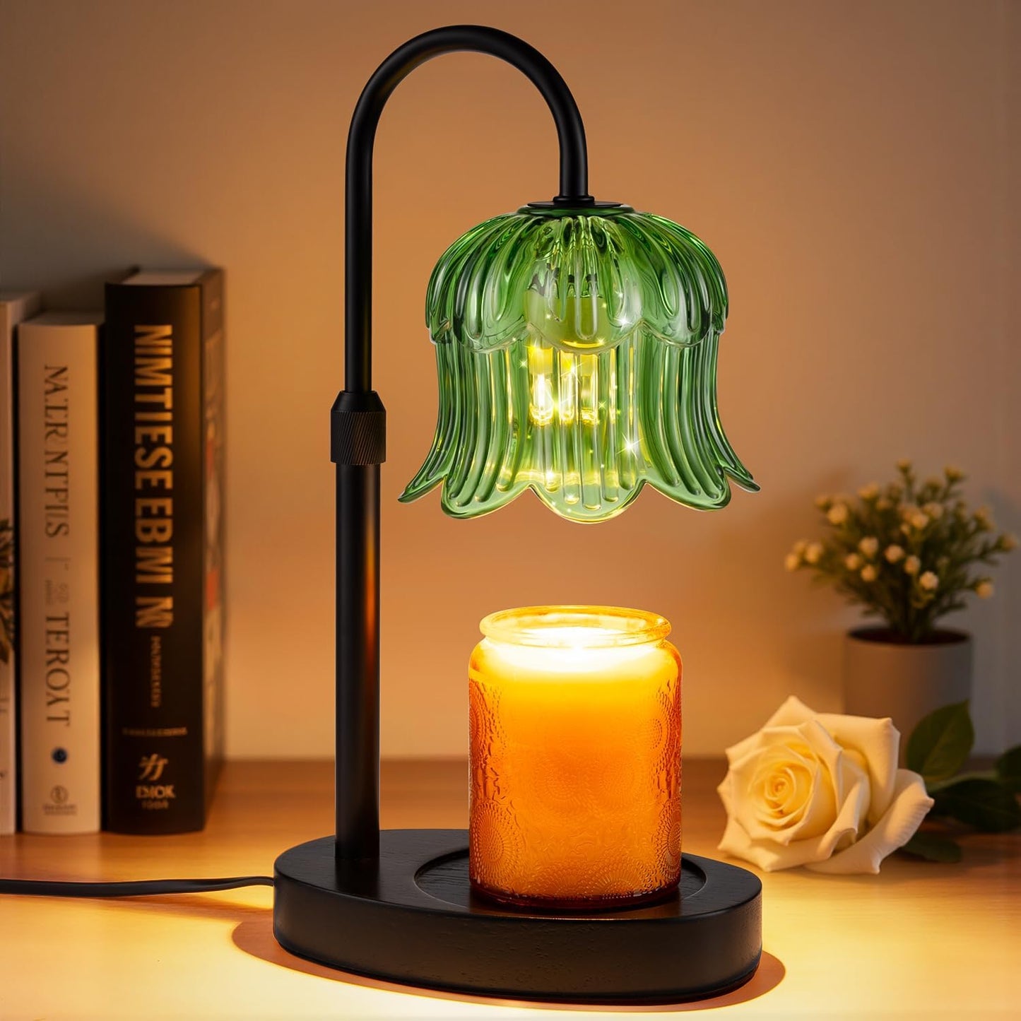 Candle Warmer Lamp Adjustable Timer - Electric Flower Glass Candles Light | Height Adjustable Dimmable Vintage Base Modern Wax Candles Jar Top Warmers Wax Melts Birthday Women Mom House Warming Gifts