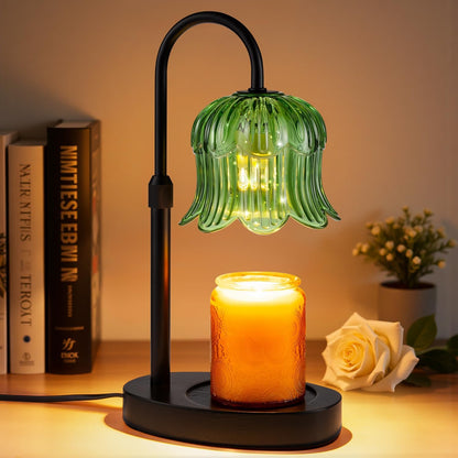 Candle Warmer Lamp Adjustable Timer - Electric Flower Glass Candles Light | Height Adjustable Dimmable Vintage Base Modern Wax Candles Jar Top Warmers Wax Melts Birthday Women Mom House Warming Gifts