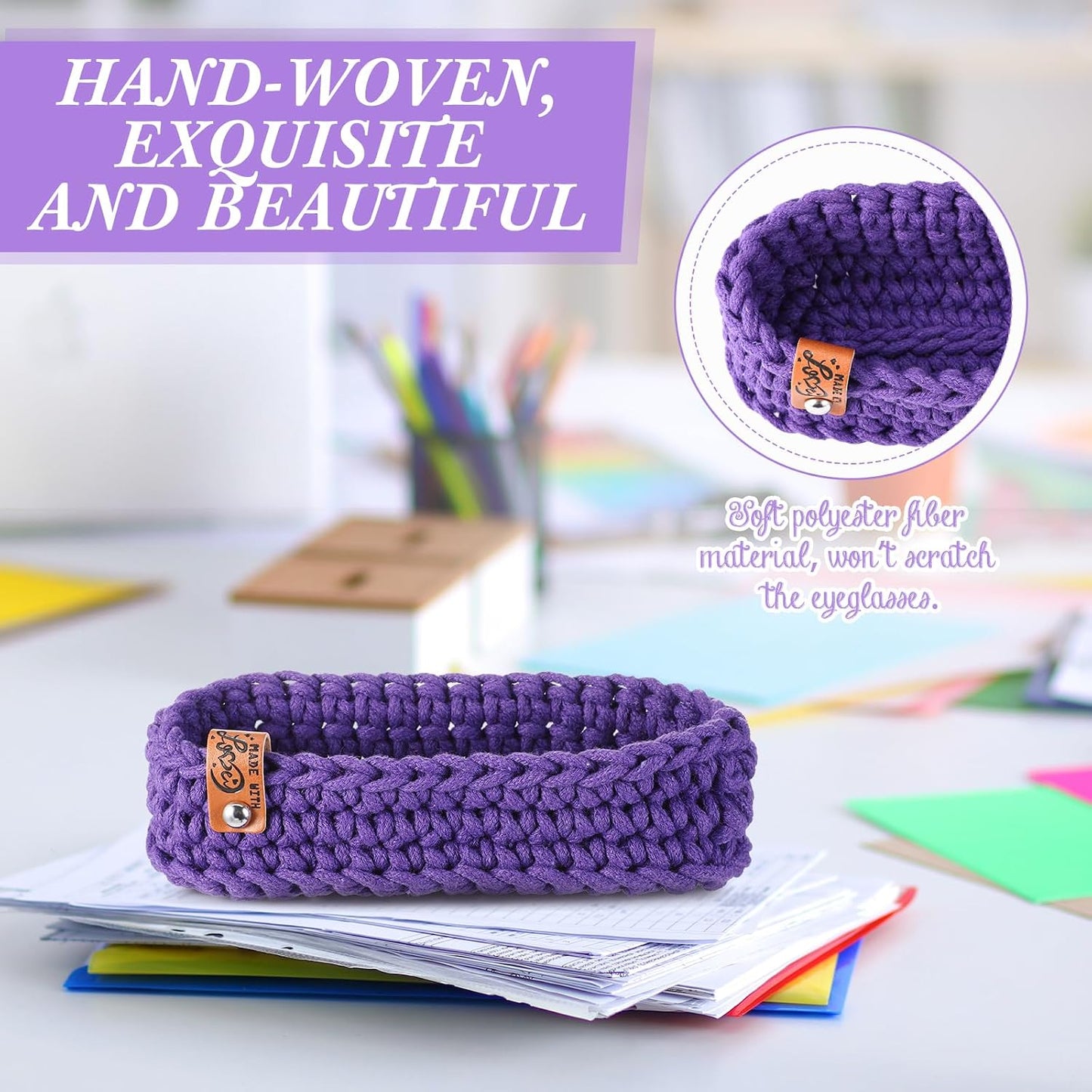 Tioncy Eyeglasses Holder for Nightstand Wool Anti Scratch Desk Bedside Knit Eyeglass Storage for Fathers Day Graduation Gifts