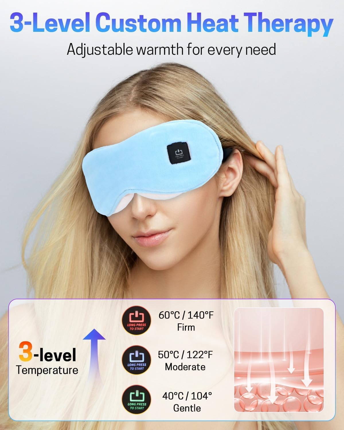 Heated Eye Mask for Dry Eyes, Stye Relief and Improved Sleep - Cordless Rechargeable Warm Compress with Graphene Heating, 3 Temp Settings, Auto Shut-Off, Washable Sleep Mask for Travel