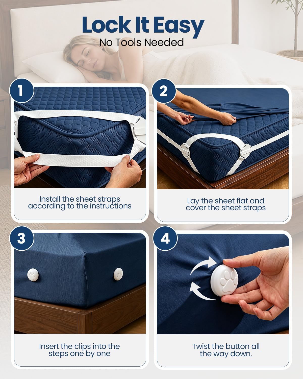 Bed Sheet Holders, Fitted Sheet Holder, 10 Twist-Locks, 360°Secure Fit