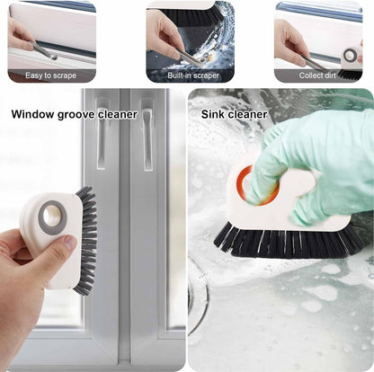 PEUTIER 2pcs Crevice Cleaning Brush, Hard Bristle Window Track Cleaning Tools 2 in 1 Cleaner Scrub Brush Grip Brush Cleaner with Hidden Scraper for Sliding Door Sill Shutter Vents Household