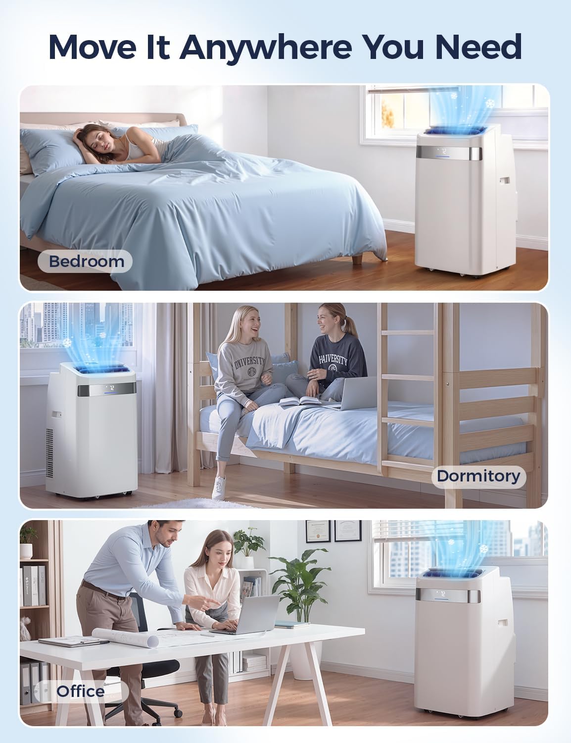 14000BTU Portable Air Conditioner, 4-in-1 700 Sq. Ft, Quiet for room | 14000BTU AC cools 700sq.ft, 4-in-1 cool/fan/dry/sleep, quiet, LED, remote, 24H timer, kit, for bed/office/dorm.