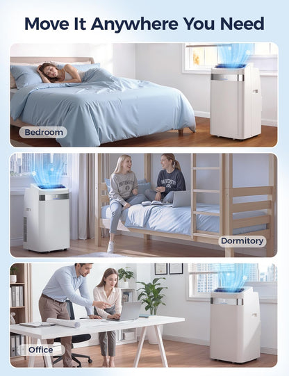 14000BTU Portable Air Conditioner, 4-in-1 700 Sq. Ft, Quiet for room | 14000BTU AC cools 700sq.ft, 4-in-1 cool/fan/dry/sleep, quiet, LED, remote, 24H timer, kit, for bed/office/dorm.