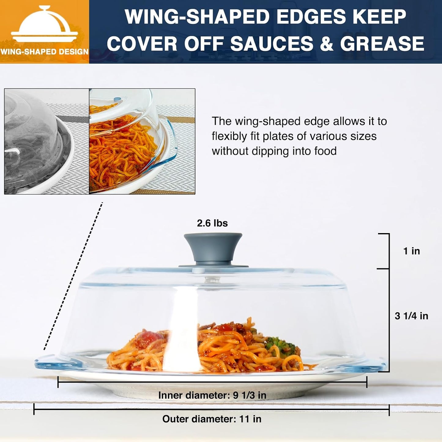 Lopeztek Glass Microwave Splatter Cover for Food, Non-Plastic | BPA Free|Fit All Size Microwaves|Multi Steam Vents|Splatter Guard|Heavy|Plate and Dish Cover