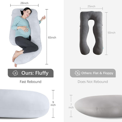 MOON PARK Pregnancy Pillows for Sleeping - 57 Inch U Shaped Full Body Maternity Pillow with Removable Cover - Support for Back, Legs, Belly, Hips - Pregnancy Pillow for Women - Grey