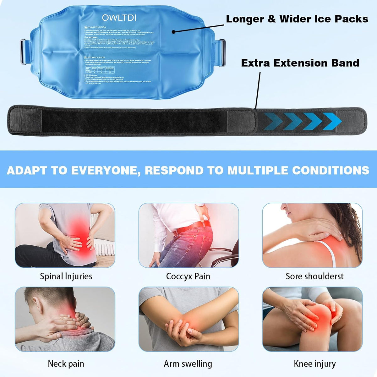 Ice Packs Soft Flexible Gel Pack for Injuries Reusable Cold Hot Therapy for Shoulder Knee Back Elbow Leg Hip Arm for Muscle Relief & Recovery 17.5'' x 9.5'' Navy Blue