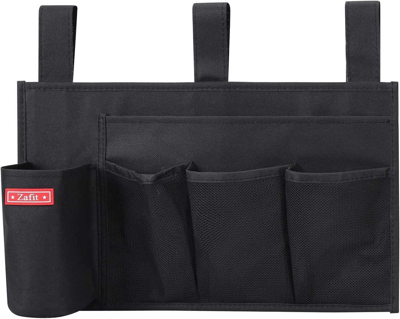 Zafit Hanging Bedside Caddy, Bedside Storage Organizer for Magazine, Phone, Remote control (Classic4 Pockets-Black)