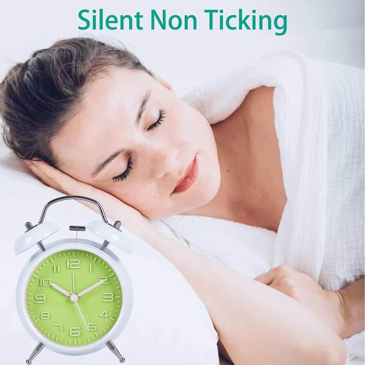pxy Loud Alarm Clock for Heavy Sleepers 3D Dial Battery Operated (Battery Include), 4" Super Silent Analog Alarm Clock for Kids with Night Light PT260 Silver OrangePT505 Green White