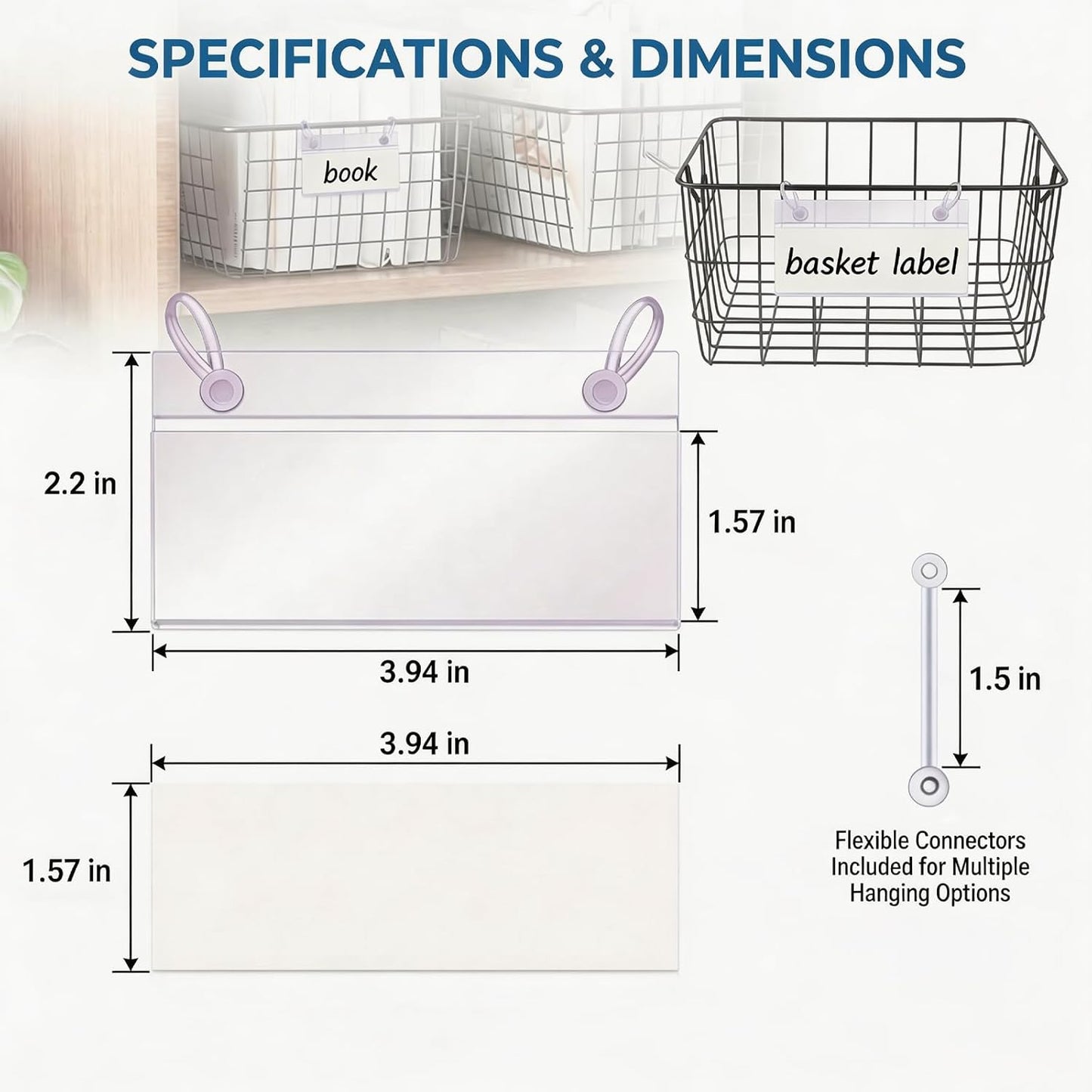 Basket Label Holders, ELEMGULY 30PCS Plastic Basket Label Clips with Easy Button Lock Design, Wire Shelf Label Holder Wire Rack Display Holder Price Sign for Home Market (60pcs Label Paper Included)