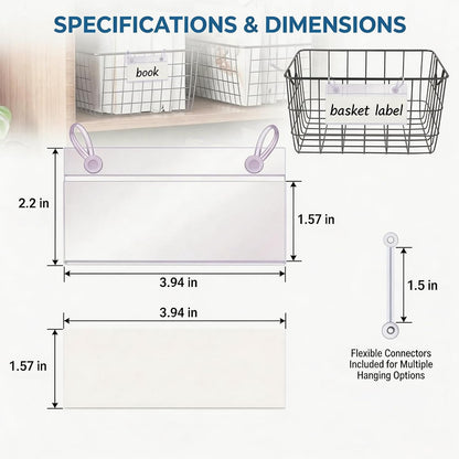 Basket Label Holders, ELEMGULY 30PCS Plastic Basket Label Clips with Easy Button Lock Design, Wire Shelf Label Holder Wire Rack Display Holder Price Sign for Home Market (60pcs Label Paper Included)