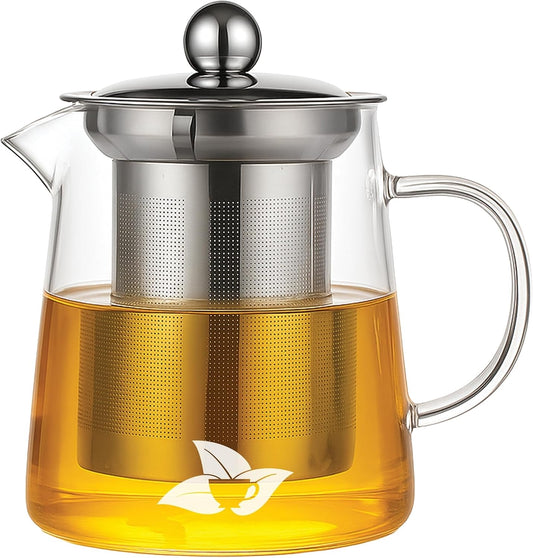 DelighTeas Premium Glass Teapot with Removable Stainless Steel Infuser (personal-sized, 15oz) – Borosilicate Glass – Non-Drip Spout – Modern Tea Pot for Loose Leaf Tea – Elegant Gift-Ready Box