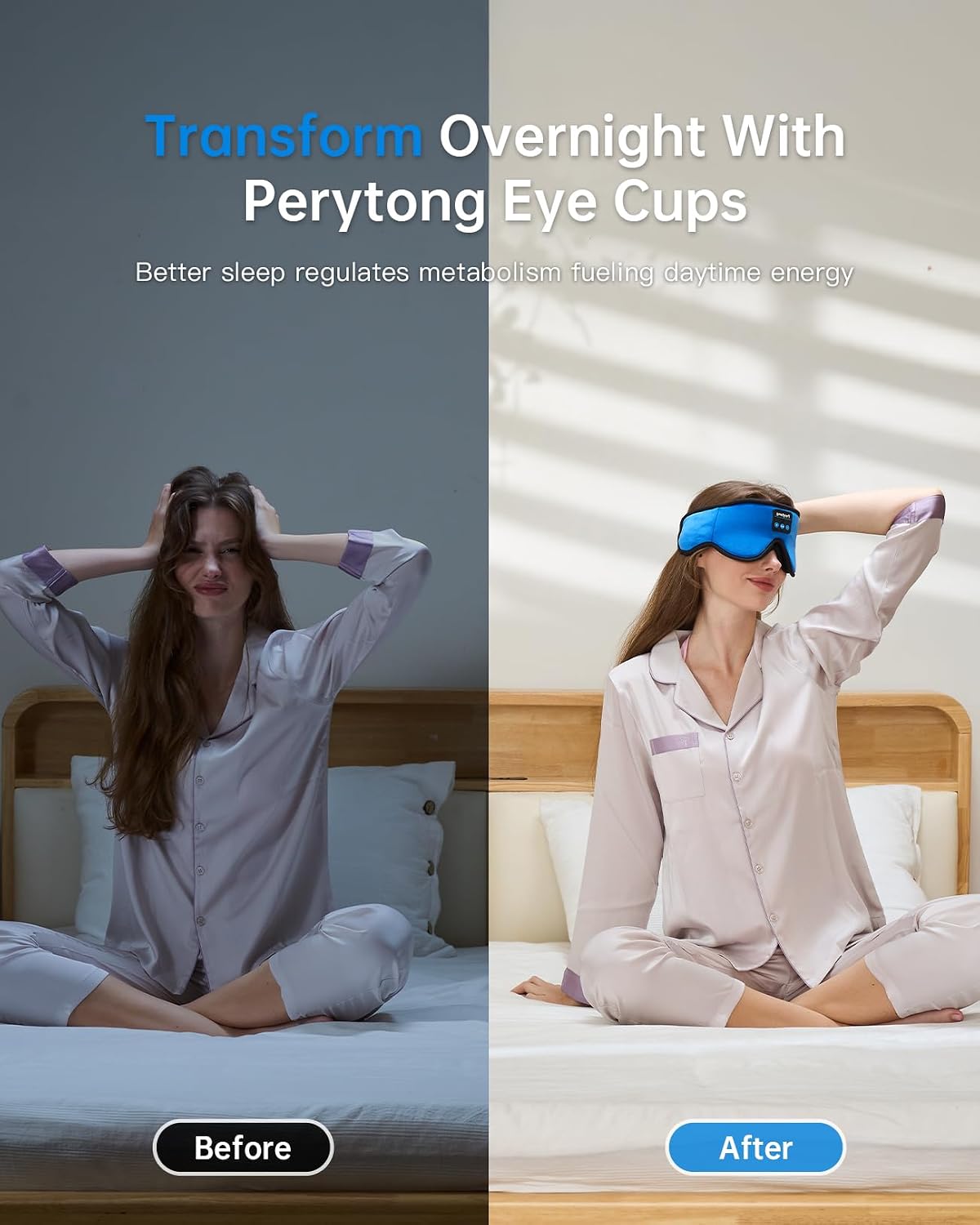 Perytong Sleep Mask with Bluetooth 5.4 Headphones, Wireless Music Sleep Eye Mask for Side Sleepers, 3D Contoured Comfort & Built-in HD Stereo Earphones, Blackout for Travel (Peach Pink)
