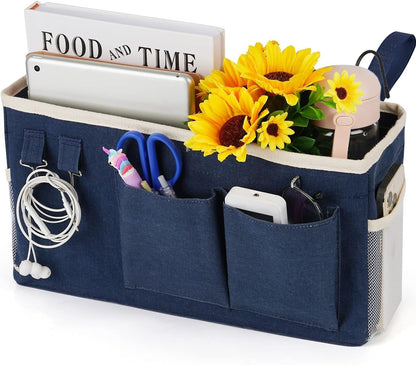 Bedside Caddy, Bedside Storage Bag Hanging Organizer for Bunk Dorm Bed Rail | Bed Caddy with Hooks, Top Bunks and Dorm Essentials for Water, Tissues, Tablets, Books, Phones, Remotes and Other Necessories