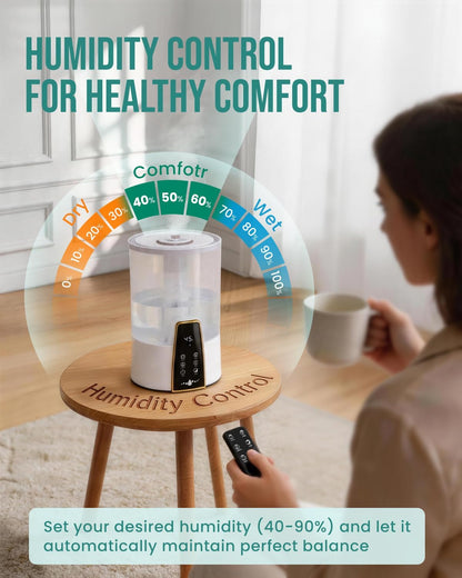 YOKEKON Humidifiers for Bedroom,1.06Gal(4L) Dishwasher Safe Design Easy to Clean,Top Fill,Night Light,Aroma Diffuser,Humidity Control,12H Timer,Sleep Mode,3 Level Mist,360° Nozzle,Home,Nursery,Black