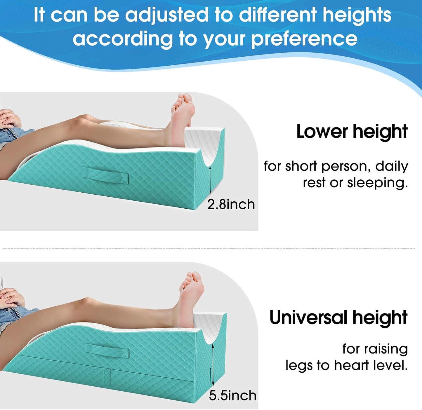TranquilRelax Leg Elevation Pillows for After Surgery, Wedge Pillow, Grey | Memory Foam, All-around Knee & Ankle Support for Swelling, Height-adjustable, Nop-Slip Bottom, Washable Cover, Single-leg