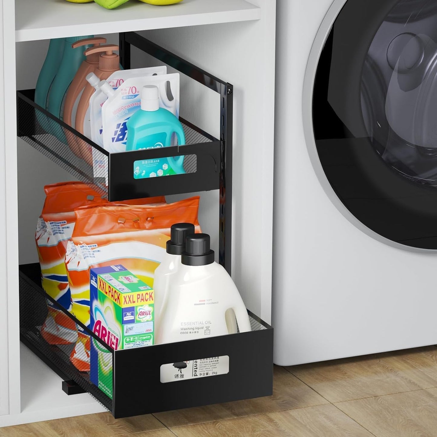 Petiza Under Sink Organizer Adjustable Height 2 Tier Bathroom Organizer Pull Out Cabinet Organer kitchen organizers and storage fridge organizers and storage,White,XL-1 Pack